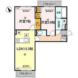 JR高徳線 昭和町駅 徒歩9分の賃貸アパート 1階2LDKの間取り