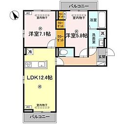 JR高徳線 昭和町駅 徒歩9分の賃貸アパート 2階2LDKの間取り