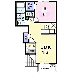 JR予讃線 鬼無駅 3.6kmの賃貸アパート 1階1LDKの間取り