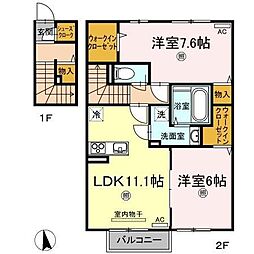高松琴平電気鉄道長尾線 高田駅 徒歩10分の賃貸アパート 2階2LDKの間取り