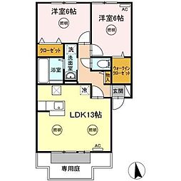JR高徳線 木太町駅 徒歩4分の賃貸アパート 1階2LDKの間取り