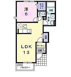 JR予讃線 鬼無駅 3.6kmの賃貸アパート 1階1LDKの間取り