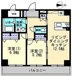JR予讃線 高松駅 徒歩8分の賃貸マンション 9階2LDKの間取り