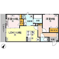 JR高徳線 栗林公園北口駅 徒歩14分の賃貸アパート 1階2LDKの間取り