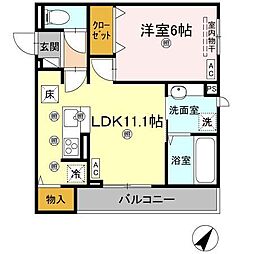 JR高徳線 栗林公園北口駅 徒歩14分の賃貸アパート 1階1LDKの間取り