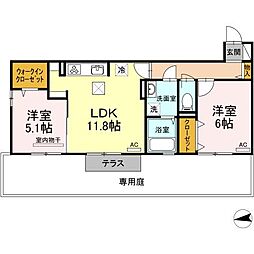 JR高徳線 屋島駅 徒歩24分の賃貸アパート 1階2LDKの間取り