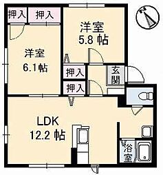 高松琴平電気鉄道志度線 春日川駅 徒歩2分の賃貸アパート 2階2LDKの間取り