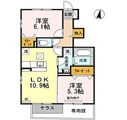 高松琴平電気鉄道琴平線 仏生山駅 徒歩25分の賃貸アパート 1階2LDKの間取り