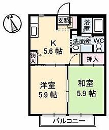 高松琴平電気鉄道長尾線 林道駅 徒歩8分の賃貸アパート 2階2Kの間取り