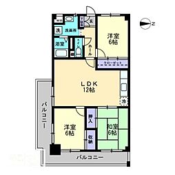 高松琴平電気鉄道志度線 琴電屋島駅 徒歩6分の賃貸マンション 6階3LDKの間取り