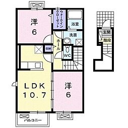 JR予讃線 鬼無駅 3.6kmの賃貸アパート 2階2LDKの間取り