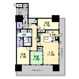 JR予讃線 高松駅 徒歩10分の賃貸マンション 14階3LDKの間取り