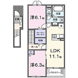 高松琴平電気鉄道長尾線 高田駅 徒歩30分の賃貸アパート 2階2LDKの間取り