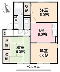 グランドール今里A 3DKの間取図画像