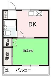 JR予讃線 香西駅 徒歩2分の賃貸マンション 2階1DKの間取り