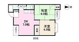 JR高徳線 栗林公園北口駅 徒歩6分の賃貸マンション 2階2DKの間取り