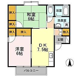 JR高徳線 昭和町駅 徒歩24分の賃貸アパート 2階2DKの間取り
