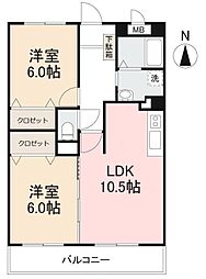 高松琴平電気鉄道長尾線 元山駅 徒歩14分の賃貸アパート 3階2LDKの間取り