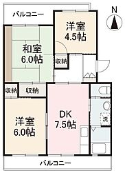 JR高徳線 木太町駅 徒歩10分の賃貸マンション 2階3DKの間取り