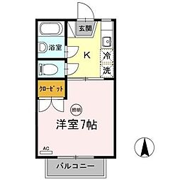 コンフォート屋島 2階1Kの間取り