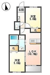 グラン　フェリシア　II 1階2LDKの間取り