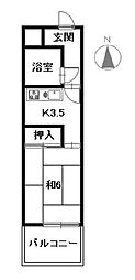 ダイアパレス南瓦町 1Kの間取図画像