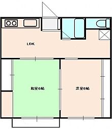 ＥＬＩＳ−Ｕ 2階2DKの間取り