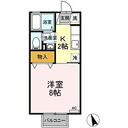 サンピア・Ｋ　Ａ棟Ｂ棟 2階1Kの間取り