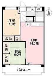 ローザ・クオーレI 3階2LDKの間取り
