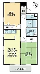タートルハイツＢ 2階2LDKの間取り