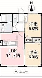 フォブール桜 2階2LDKの間取り