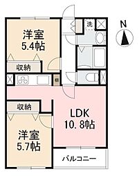サンモール太田 2LDKの間取図画像
