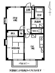 フォブール愛 2階2DKの間取り