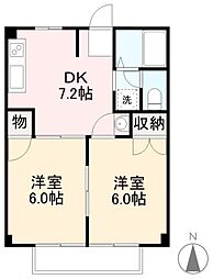 ボンセジュール 2階2DKの間取り