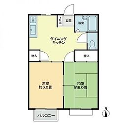 フォブール古高松 1階2DKの間取り