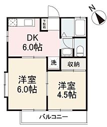 TメーゾンB 2DKの間取図画像
