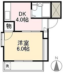 黒川ハイツ 2階1DKの間取り