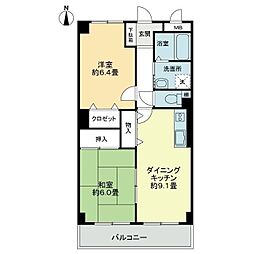フィネス紅陽 2DKの間取図画像