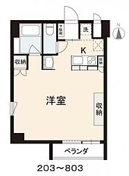 コリドールベイ 4階1Kの間取り