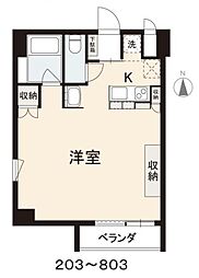 コリドールベイ 2階1Kの間取り