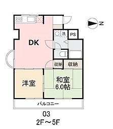 ロゼ上之町 3階2DKの間取り