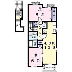 ミューズ林B 2LDKの間取図画像