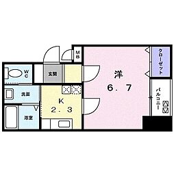 グレース栗林 4階1Kの間取り