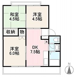 ニュークレインハイツE・F棟 2階3DKの間取り