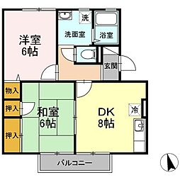 ベルジュネスＪ 2階1LDKの間取り