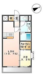 レマーレII 2階1LDKの間取り