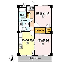フィネス木太 2階2DKの間取り