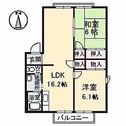 フレグランス中塚Ａ棟 2階2LDKの間取り