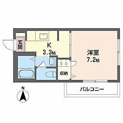 ファミール2002 3階1Kの間取り