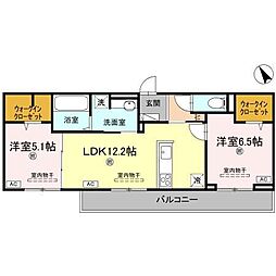 Ｊ．リヴェール高松西宝町　Ａ棟 3階2LDKの間取り